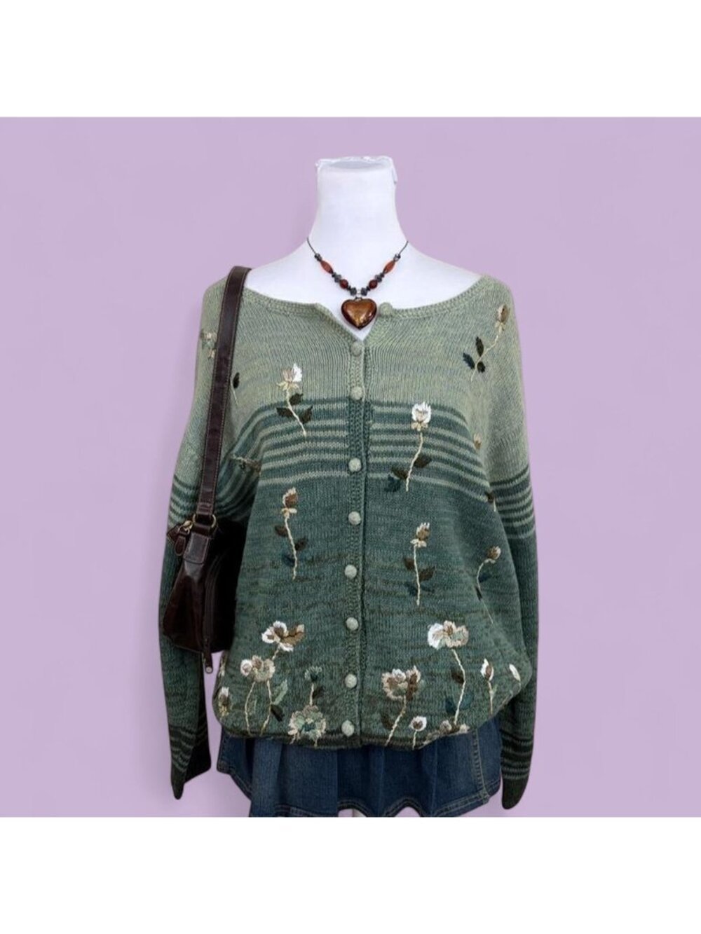 90s striped floral cottagecore cardigan